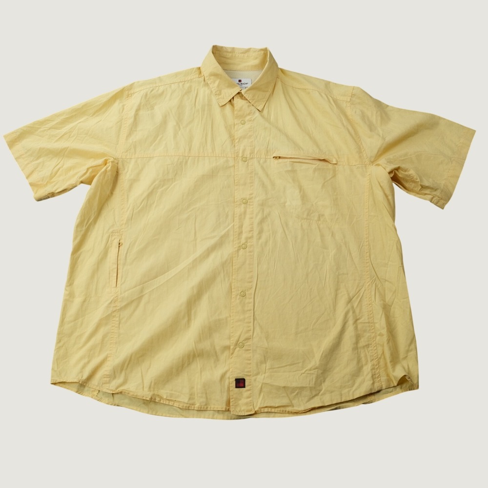 Woolrich Shirt Short Sleeve Button Down L Yellow Cotton Vented Butter
